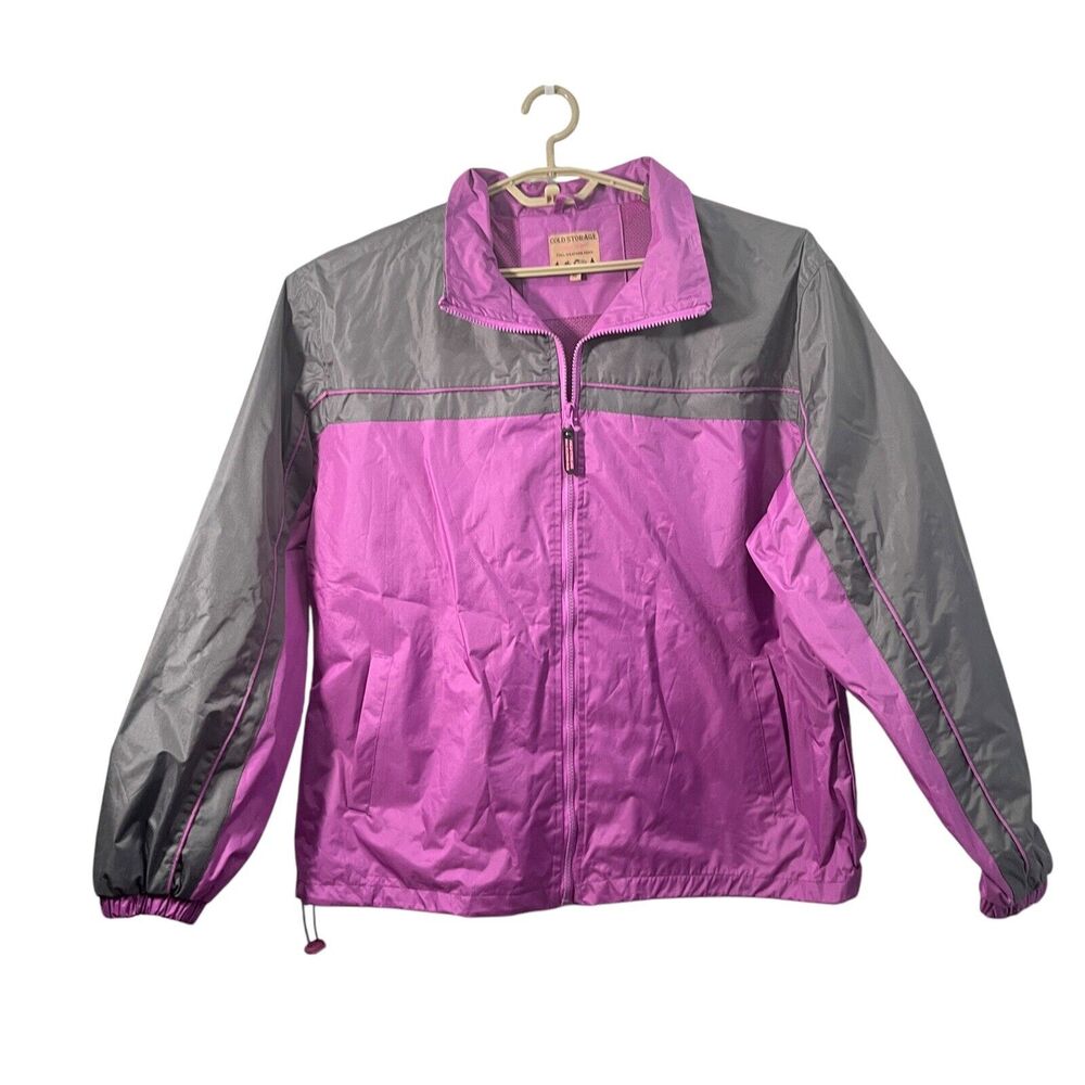 Cold Storage Windbreaker Jacket w Hood Women Sz XL Foul Weather Gear Purple Gray